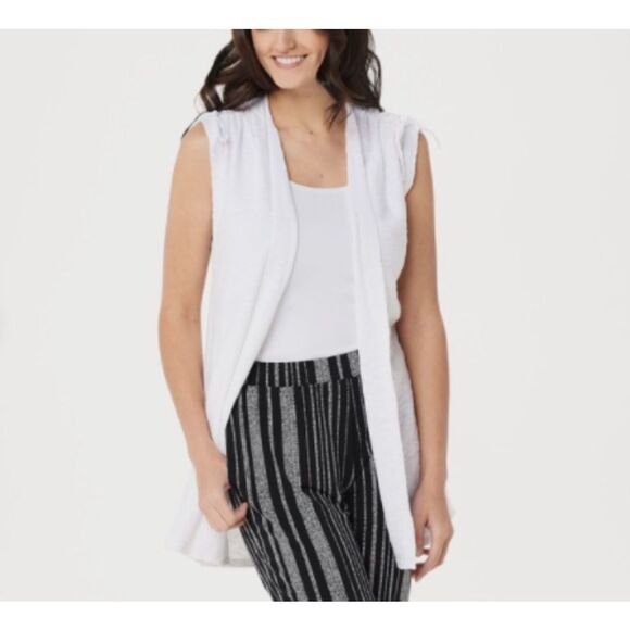 Susan Graver Linen Cotton Open Front Sweater Vest Women’s 3X White - Picture 1 of 6